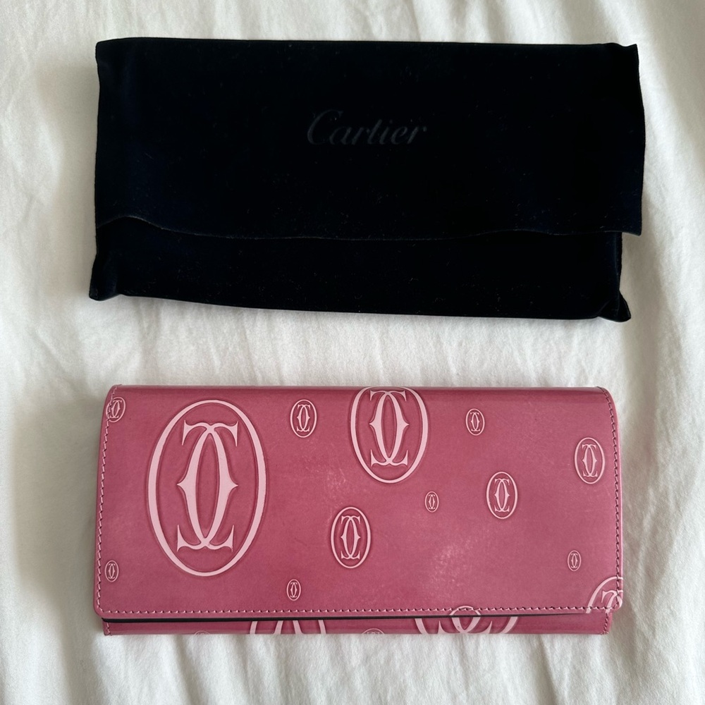 Cartier Pink Patent Calfskin Leather Happy Birthday Long Wallet